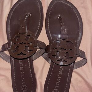 Tory Burch Dark Brown Logo Sandals